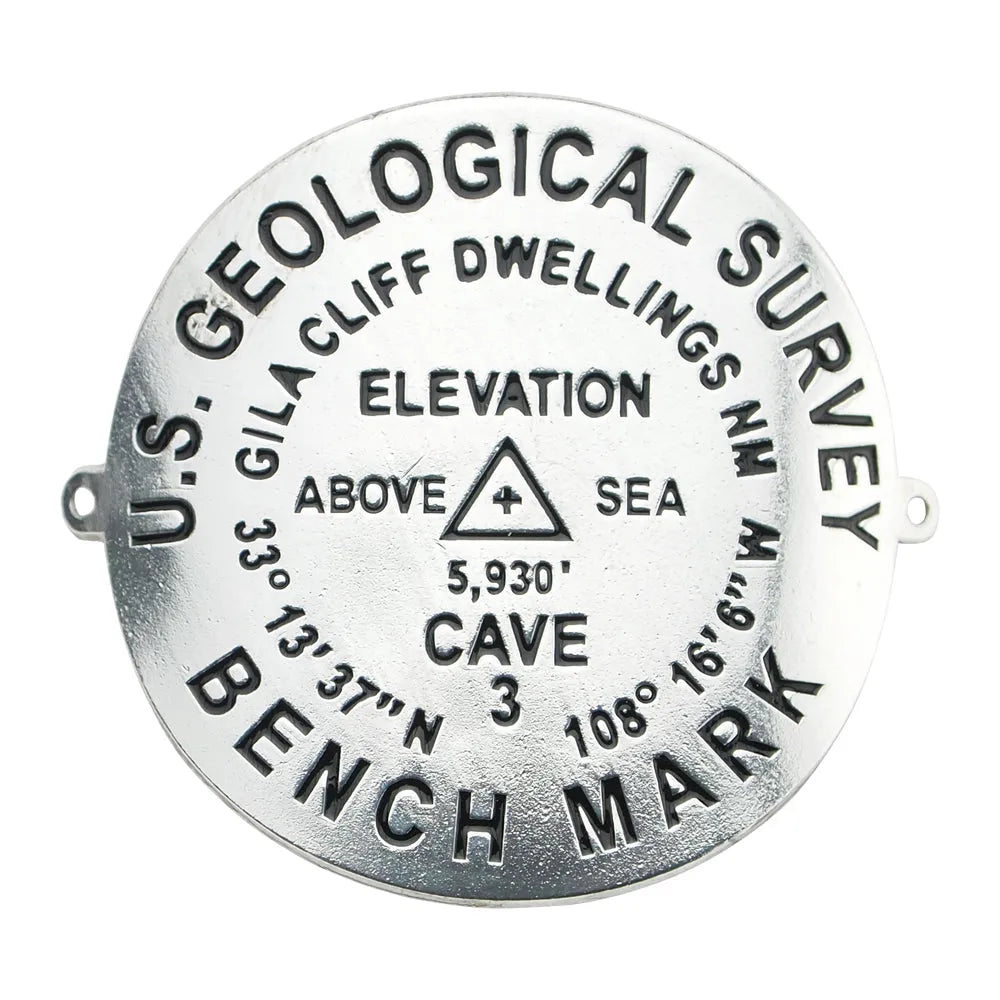 Gila Cliff Dwellings benchmark medallion showing elevation 5,930 ft and coordinates.