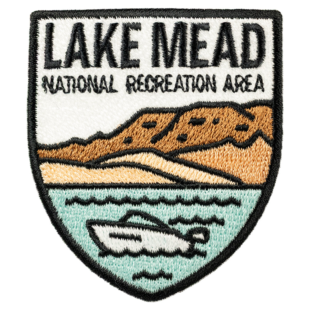 Embroidered patch of Lake Mead National Recreation Area with landscape design.