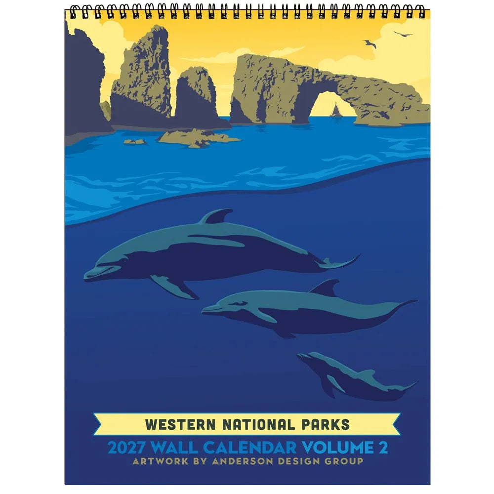 A spiral-bound 2027 wall calendar titled &