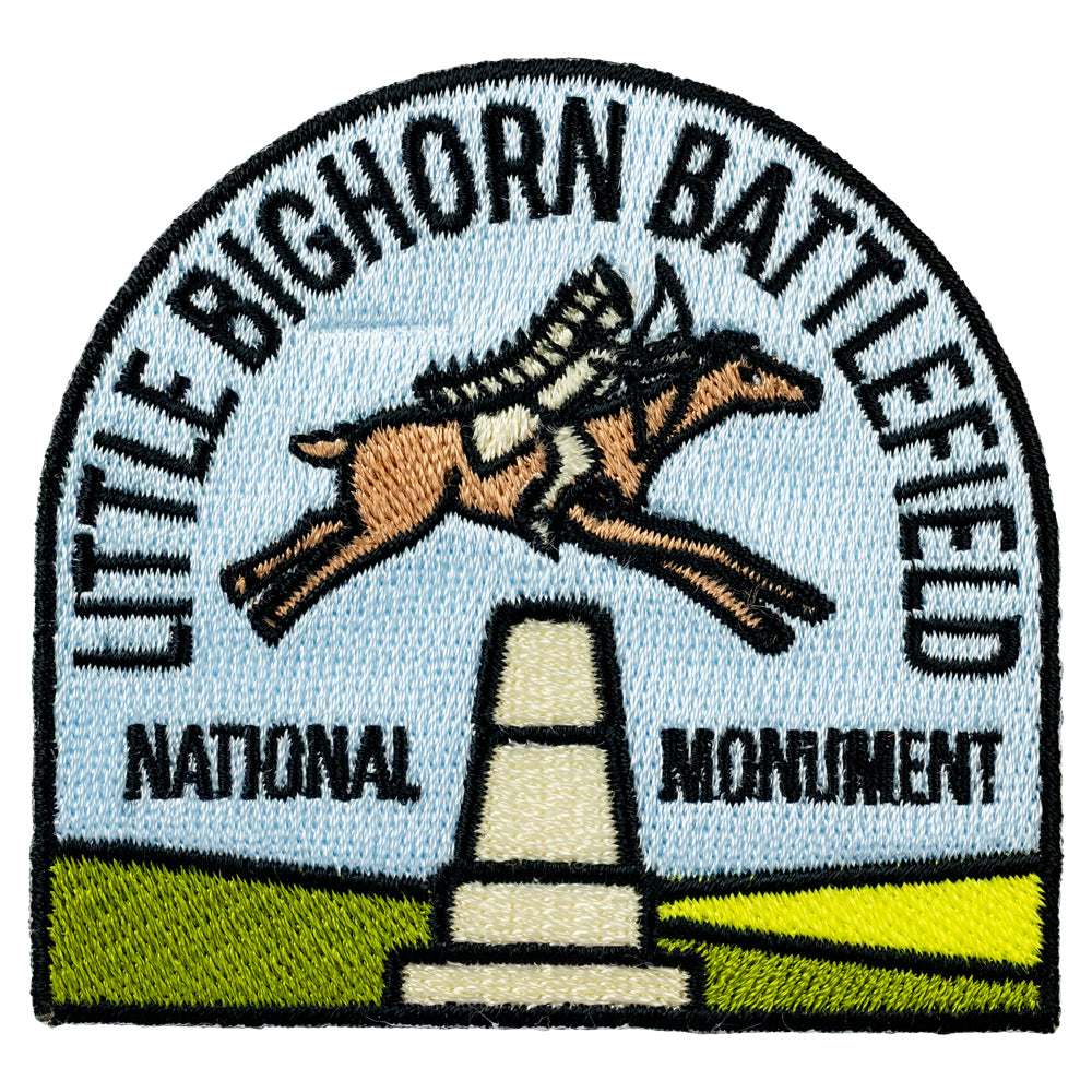 Patch of Little Bighorn Battlefield National Monument with a charging bison and monument illustration.