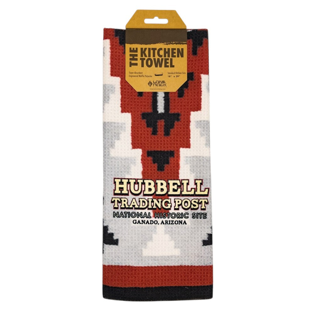 Packaged kitchen towel with Hubbell Trading Post branding on a white background