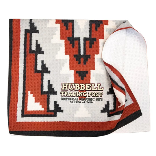 Kitchen towel with Hubbell Trading Post design on a white background