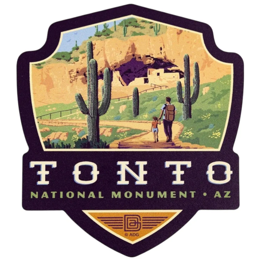 Sticker of Tonto National Monument with a scenic illustration and text.