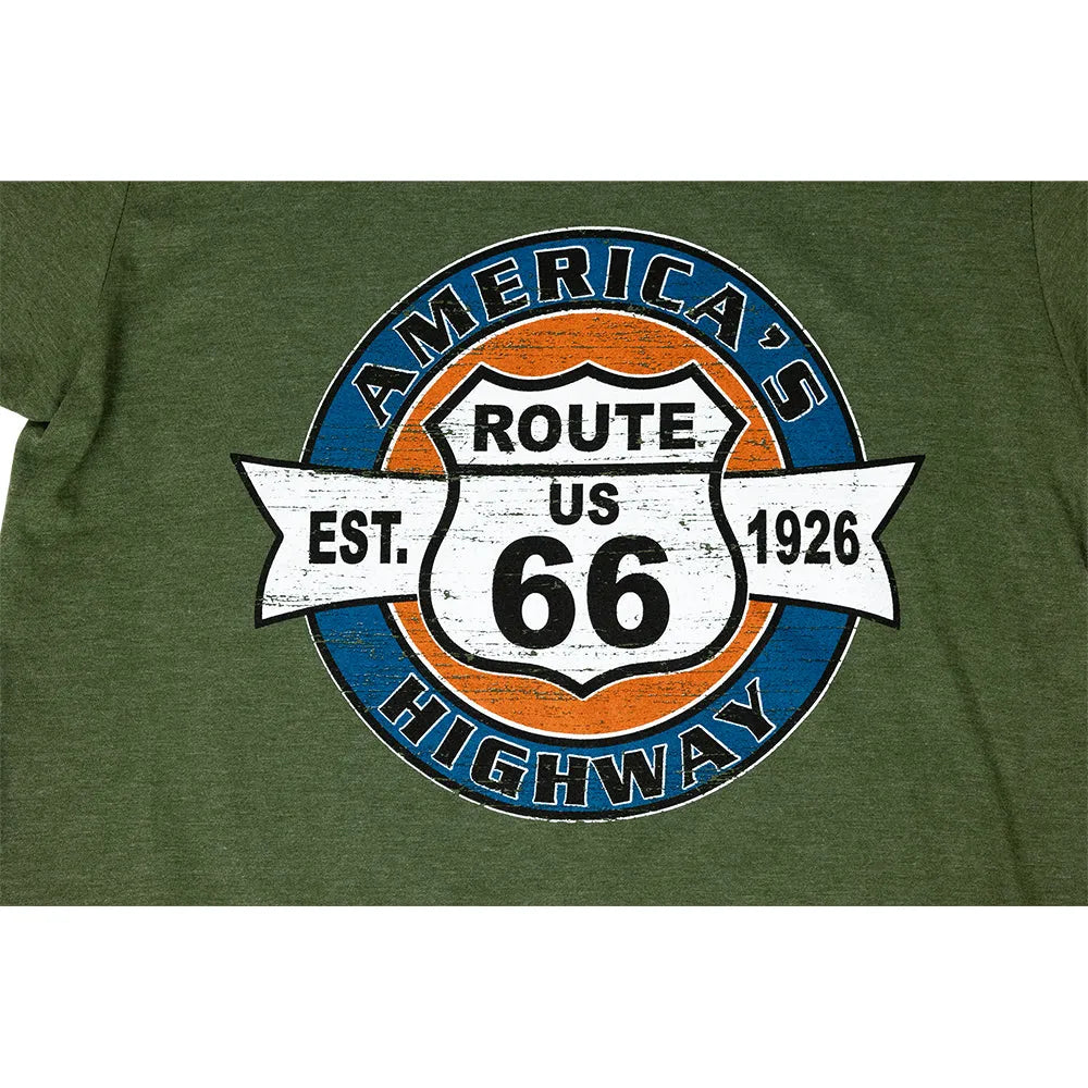 Route 66 Circle Stamp T-Shirt Logo Closeup