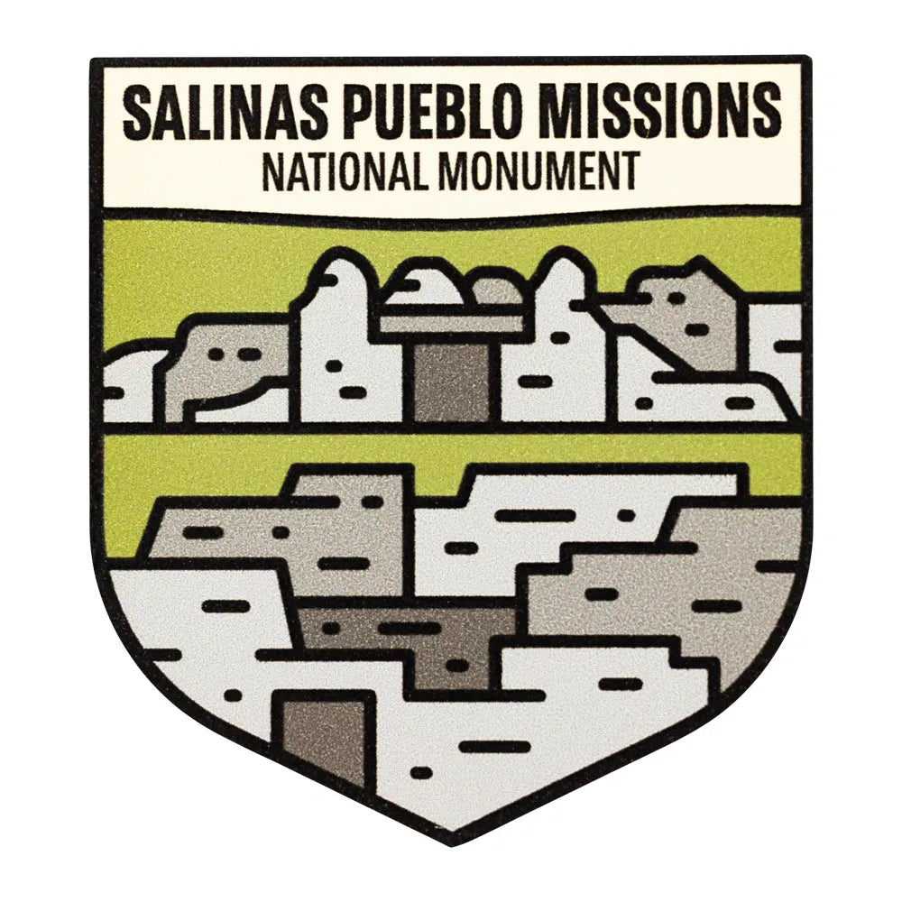 Logo of Salinas Pueblo Missions National Monument with illustrations of adobe buildings.