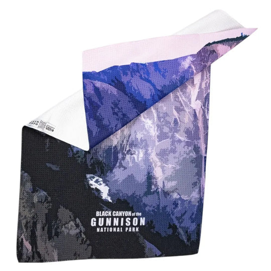 Folding kitchen towel with mountain design and 'Black Canyon of the Gunnison National Park' text