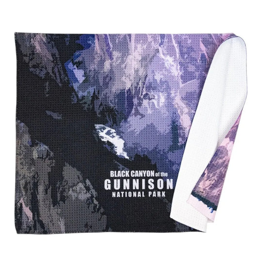 Kitchen towel with mountain landscape design and 'Black Canyon of the Gunnison National Park' text