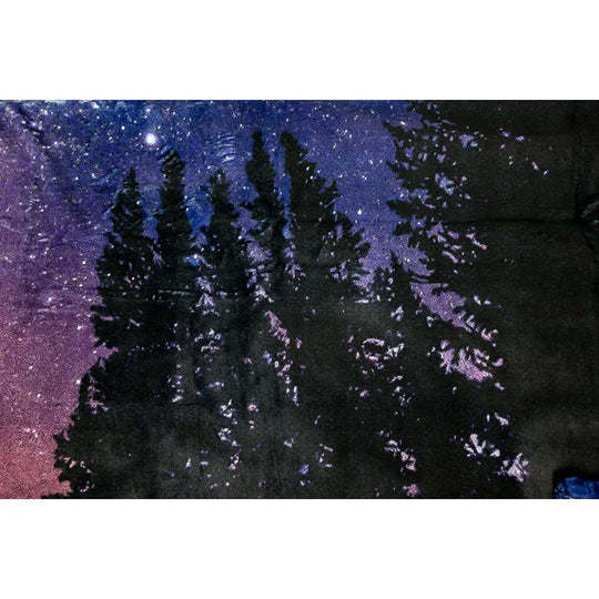 Night Sky Trees Fleece Blanket Full Size Printed side