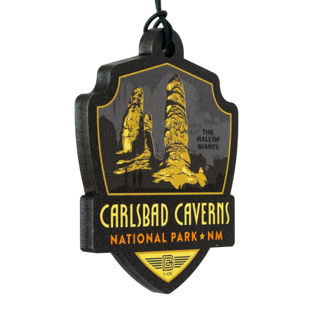 Carlsbad Caverns National Park sign with yellow text and black background