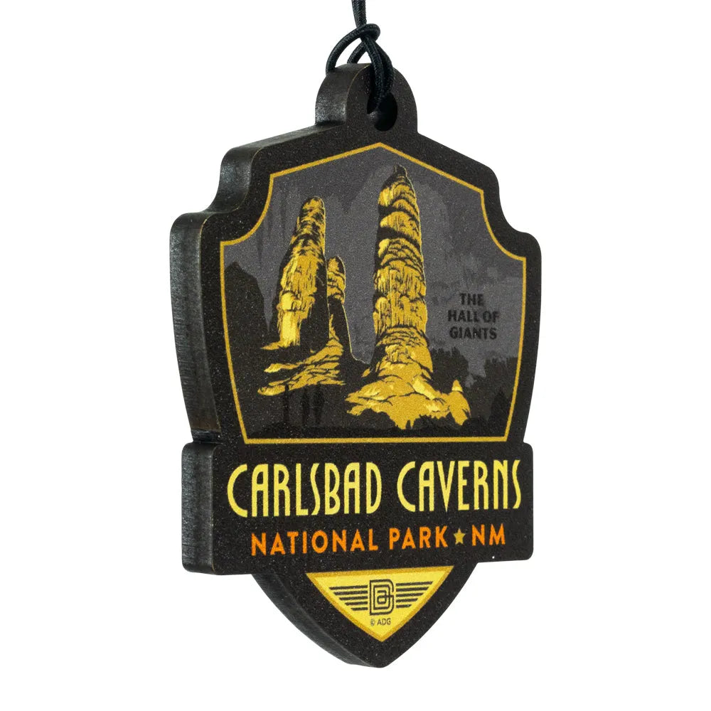 Carlsbad Caverns National Park sign with yellow text and black background