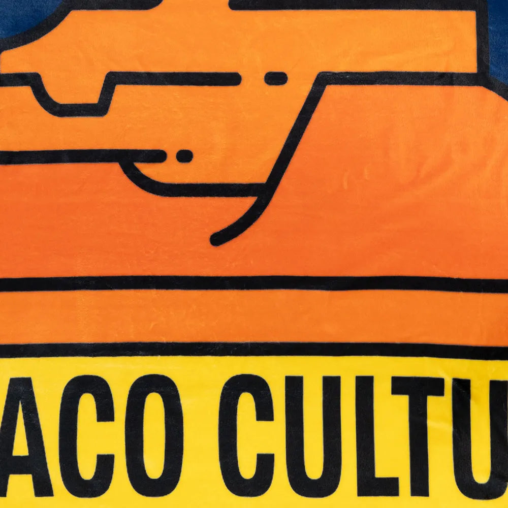 Logo with an orange and blue design