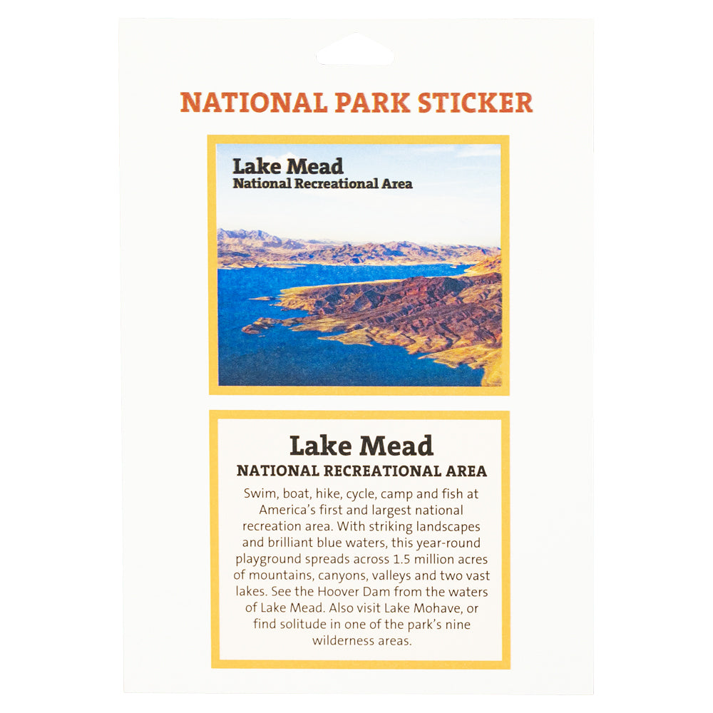 Lake Mead National Recreational Area sticker with scenic image and text.