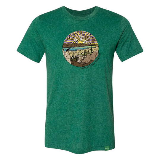 Green t-shirt with a graphic design and text 'Tonto National Monument' on a white background