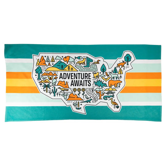 Adventure Awaits National Park Beach Towel front view