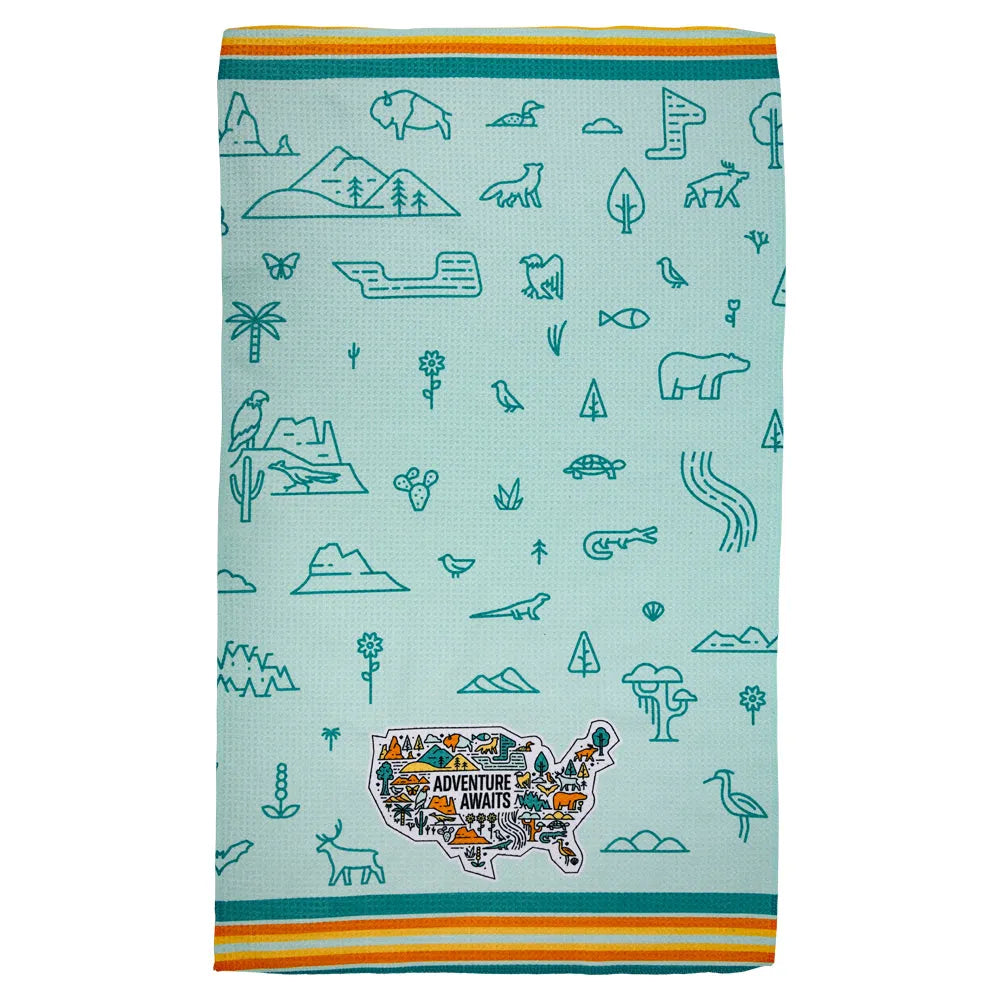 Adventure Awaits National Park Kitchen Towel Front View