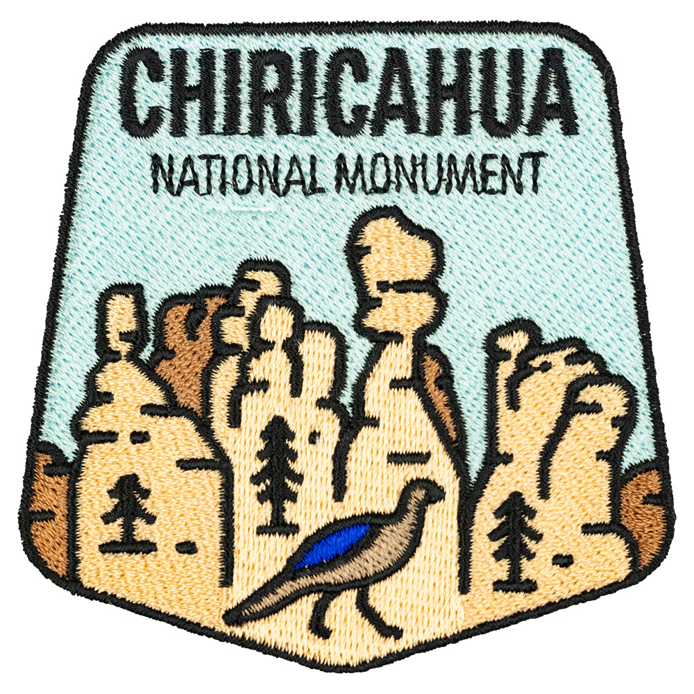 Embroidered patch of Chiricahua National Monument with desert landscape design.