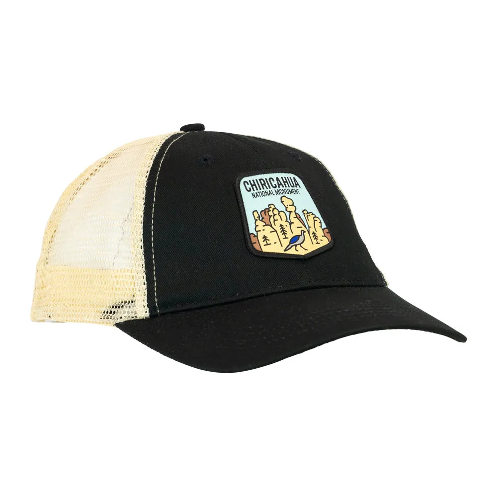 Black and beige cap with Chiricahua National Monument patch on a white background