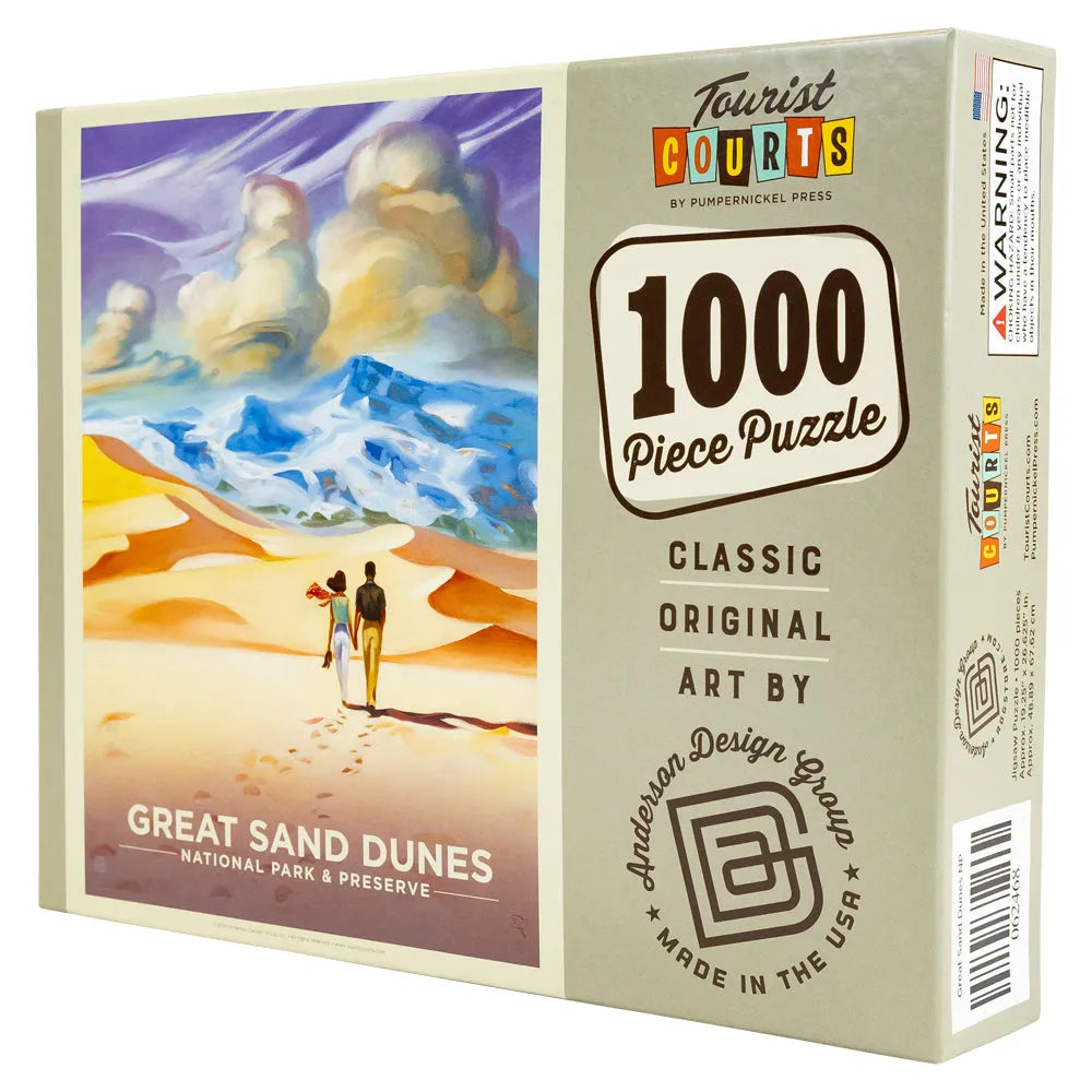 Puzzle box with desert scene and 'Tourist Courts' branding