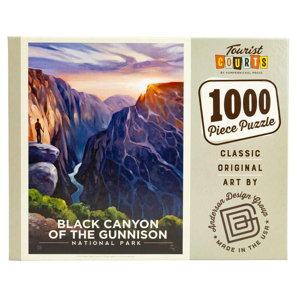 Puzzle box featuring a scenic illustration of Black Canyon of the Gunnison National Park with 'Tourist Courts' branding.