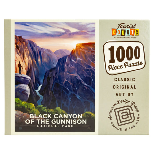 Puzzle box featuring a scenic illustration of Black Canyon of the Gunnison National Park with 'Tourist Courts' branding.