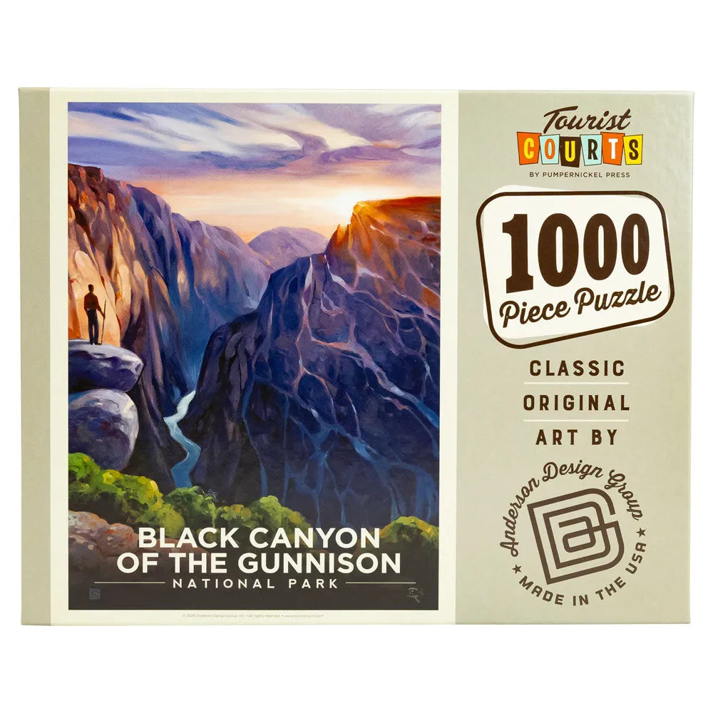 Puzzle box featuring a scenic illustration of Black Canyon of the Gunnison National Park with 'Tourist Courts' branding.
