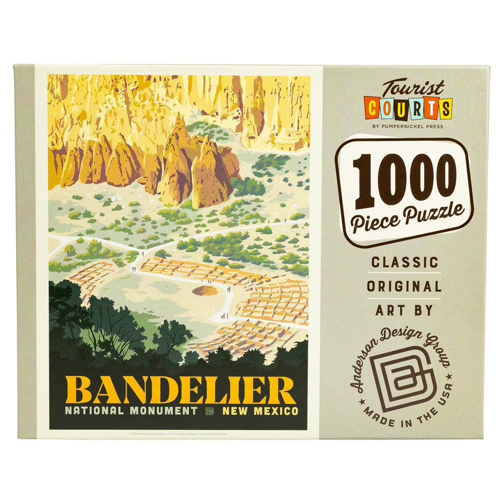 Puzzle box featuring Bandelier National Monument with scenic artwork and branding.
