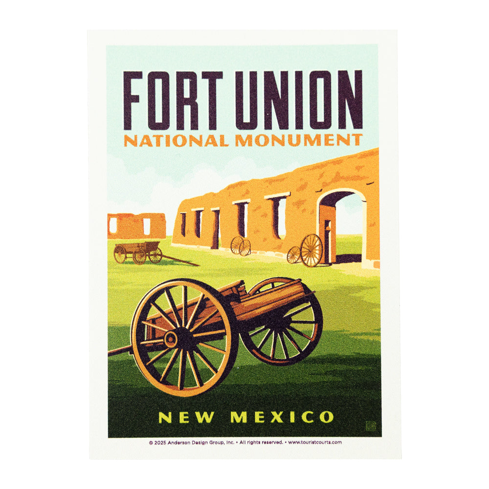 Image of Fort Union National Monument in New Mexico with a wagon and fort.