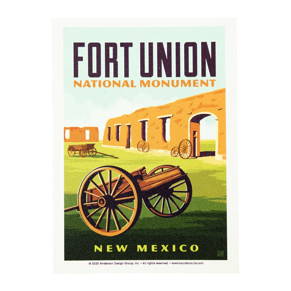 Image of Fort Union National Monument in New Mexico with a wagon and fort.