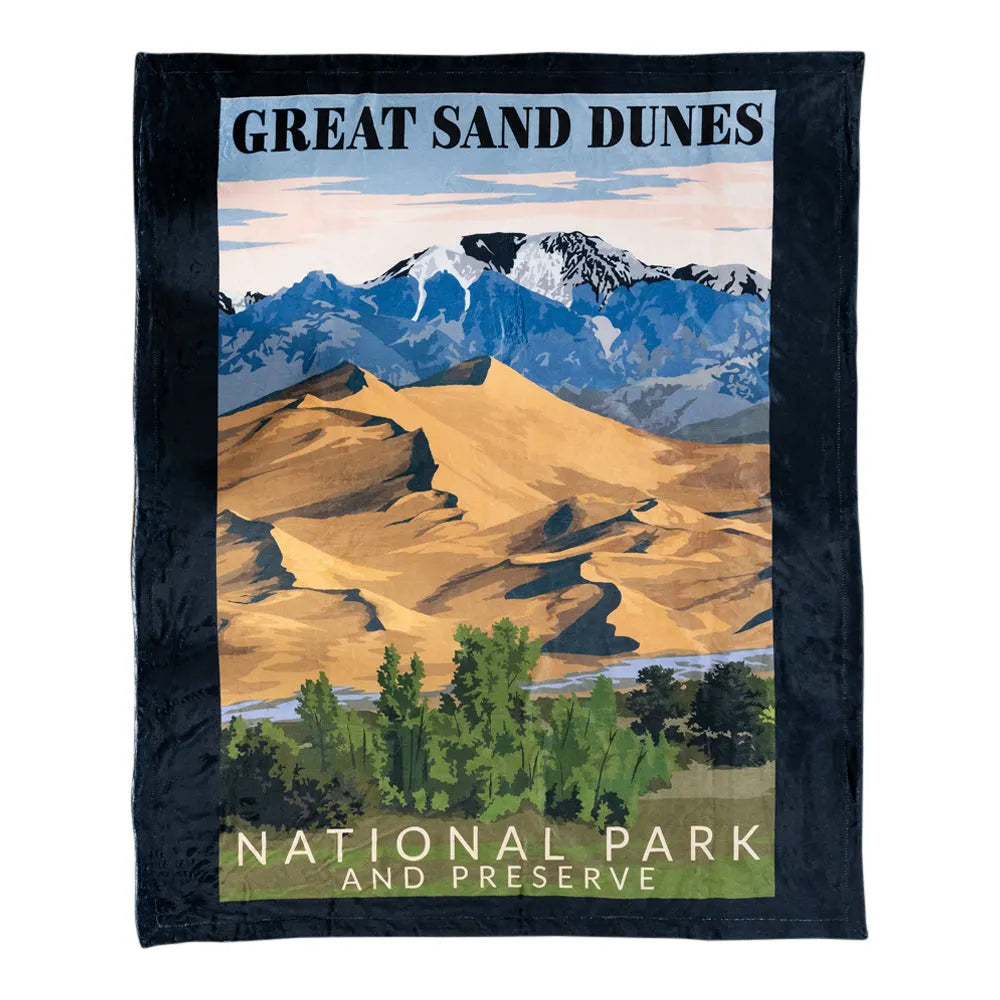 Great Sand Dunes National Park Fleece Blanket with colorful design on a white background