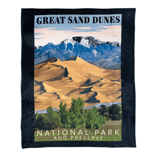 Great Sand Dunes National Park Fleece Blanket with colorful design on a white background