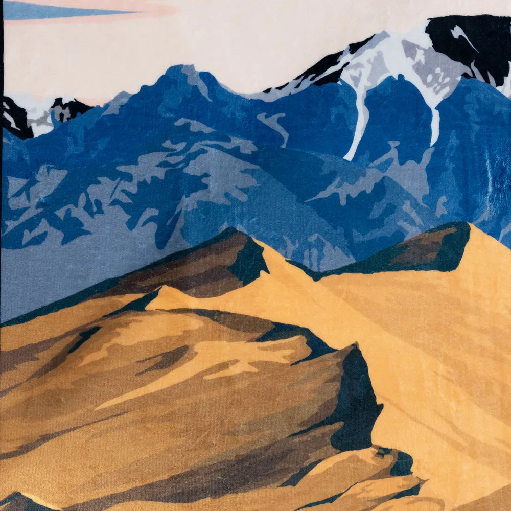 Abstract art of mountains in blue, brown, and black