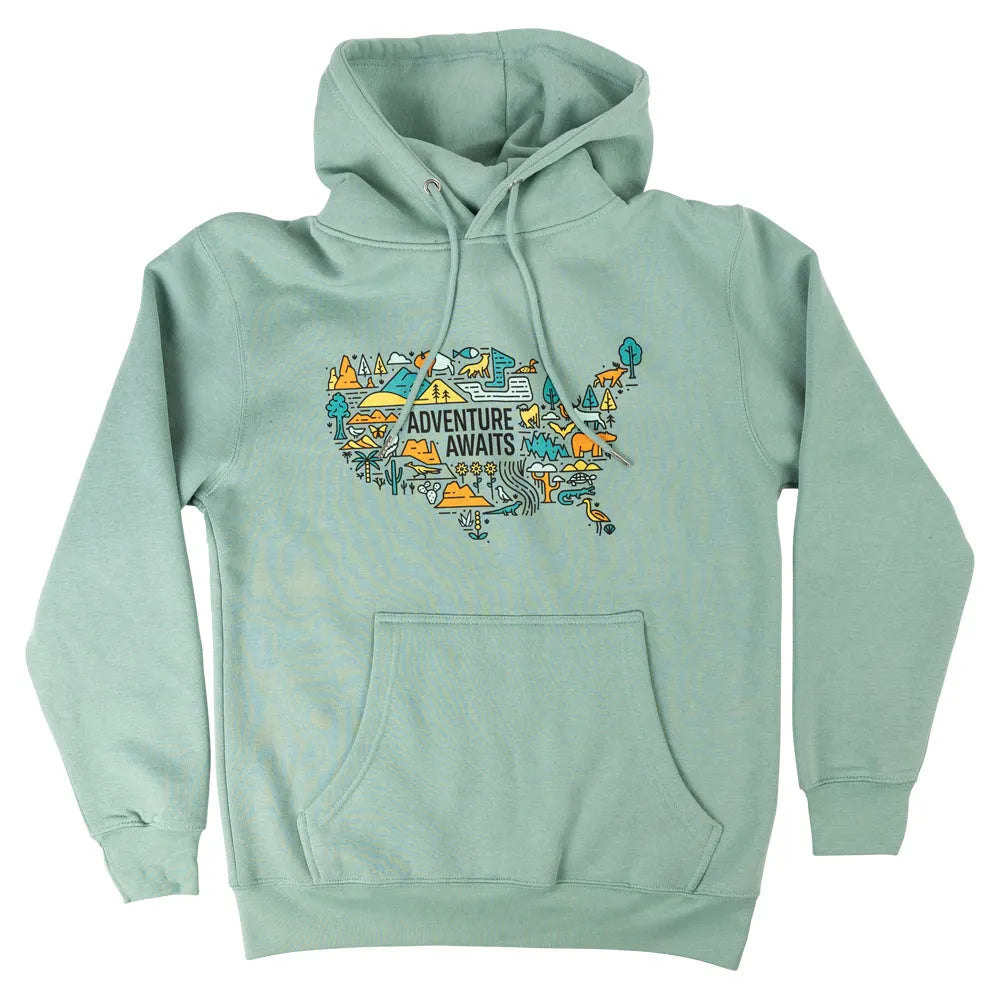 Adventure Awaits National Park Fleece Hoodie front view