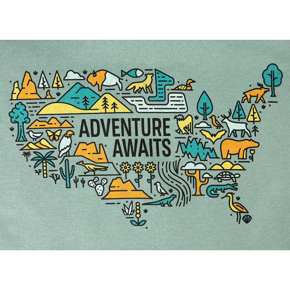 Adventure Awaits National Park Fleece Hoodie logo detail