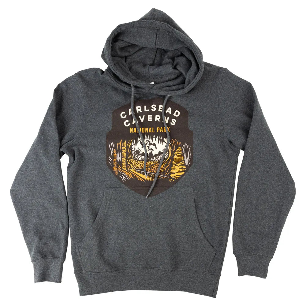 Carlsbad Caverns National Park Fleece Hoodie - Badge front view arms down