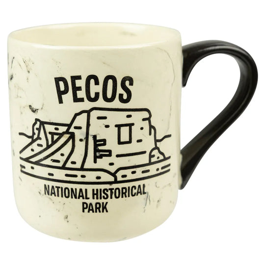 Mug with Pecos National Historical Park design on a white background