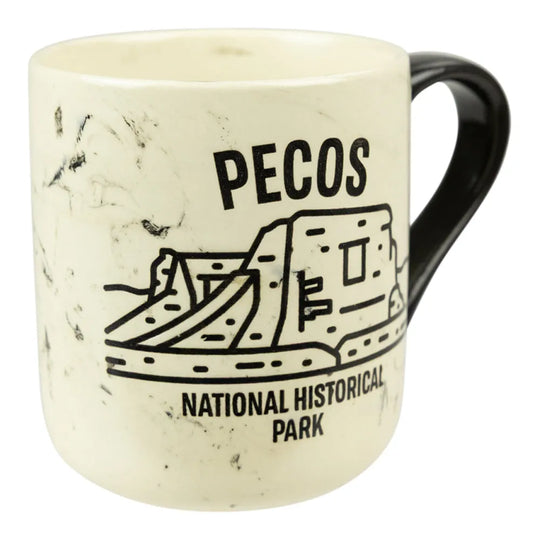 Mug with Pecos National Historical Park design on a white background