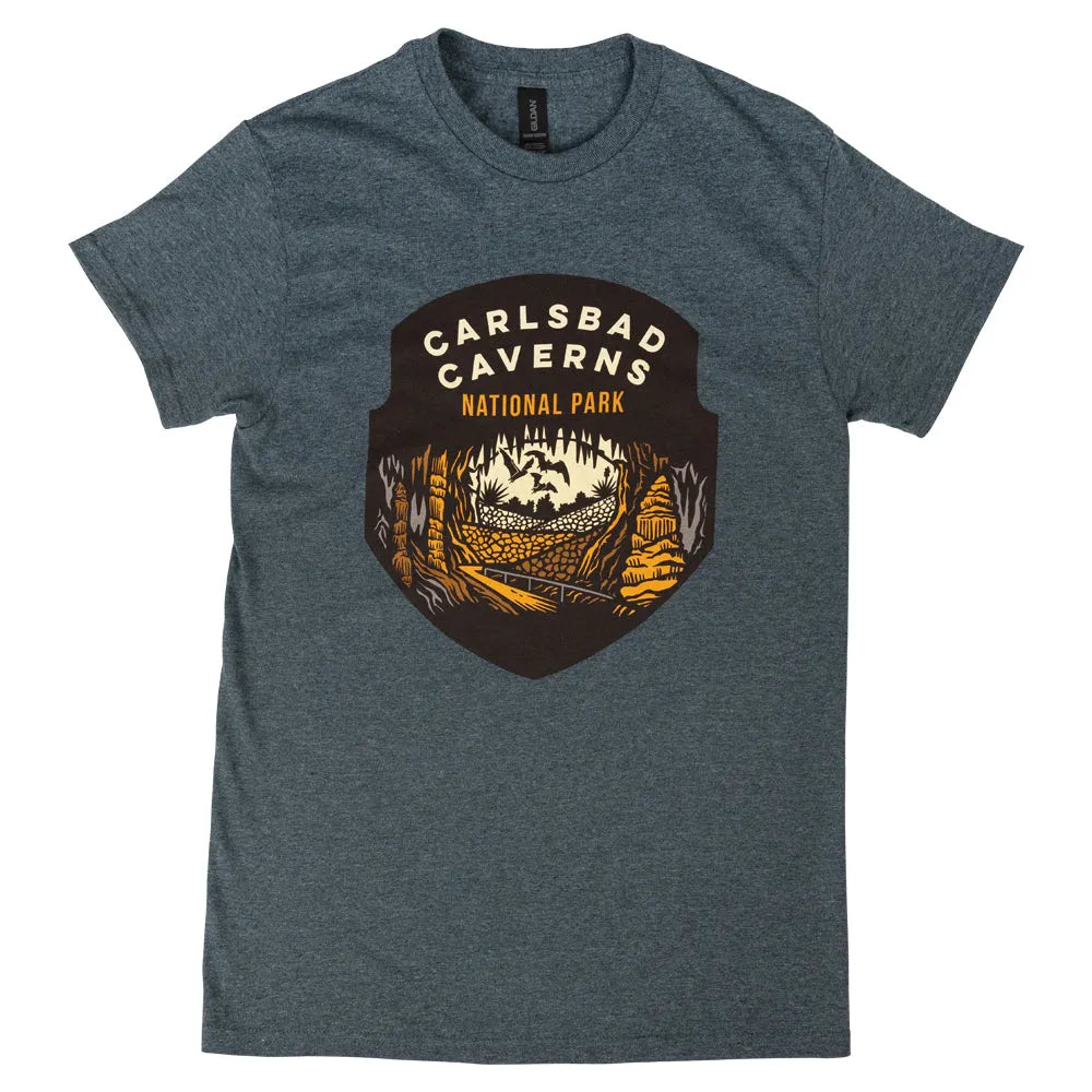 Dark gray heather Carlsbad Caverns National Park T-Shirt - Badge front view