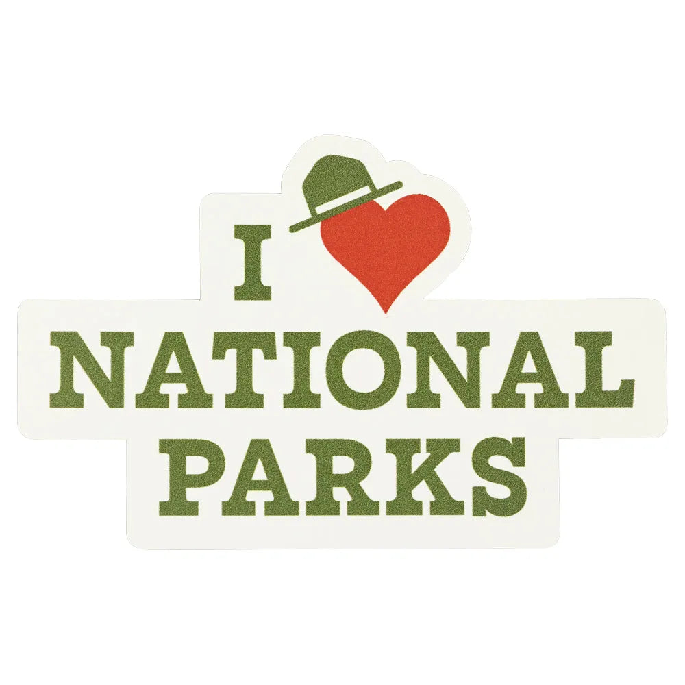 Sticker with 'I ❤️ National Parks' text on a white background