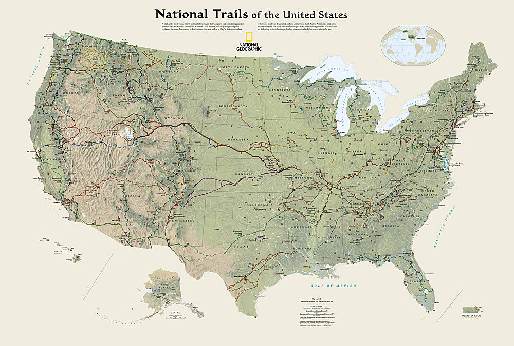 Map of National Trails of the United States with National Geographic branding