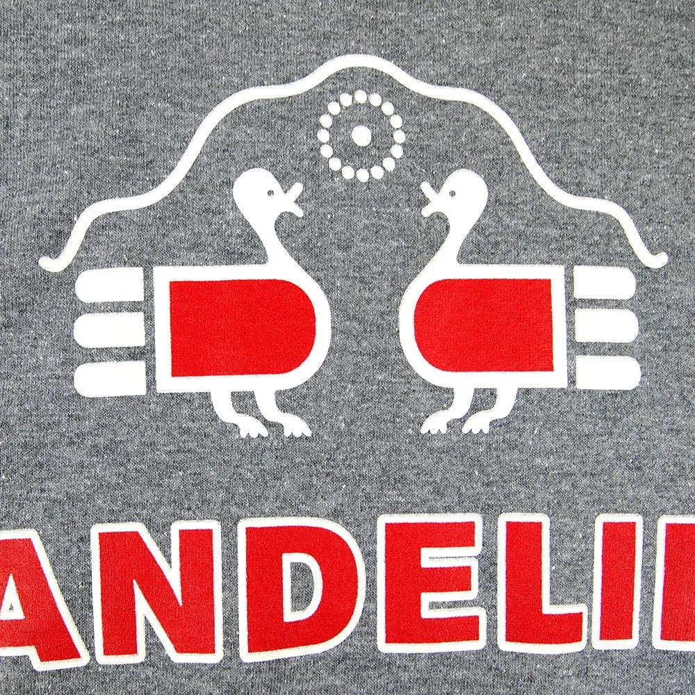 Gray T-shirt with red and white graphic design featuring two turkeys