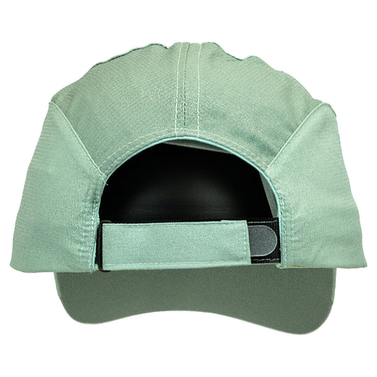 Sage green baseball cap with open back on a white background