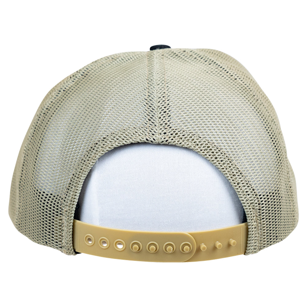 Beige mesh-back cap back view on a white background