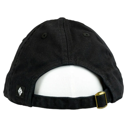 Black cap with a gold buckle on a white background