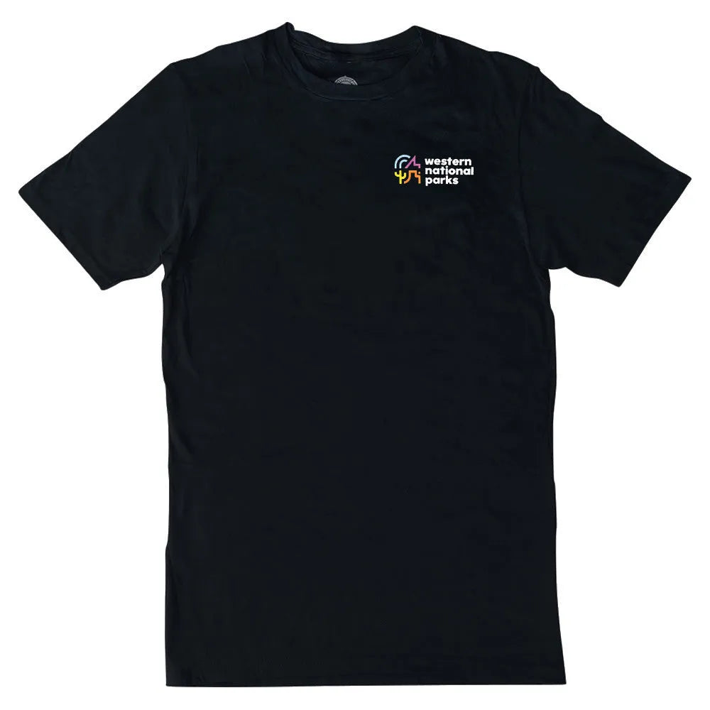 Dark Blue T-shirt with a Western National Parks logo on the chest against a white background