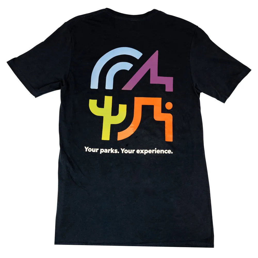 Dark blue t-shirt back with Western National Parks logo and tagline on a white background