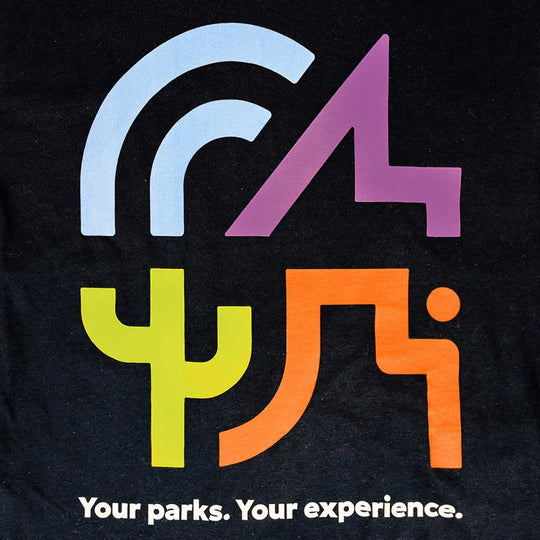 Shirt back Western National Parks logo with tagline'Your parks. Your experience.' 