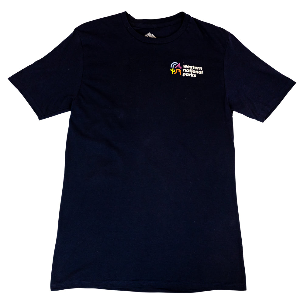 Western National Parks T-Shirt in navy blue on a white background