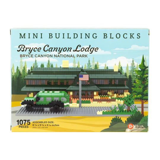 Box of mini building blocks featuring Bryce Canyon Lodge design