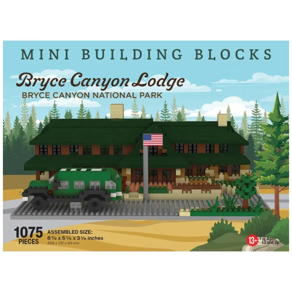 Box of Bryce Canyon Lodge mini building blocks with a scenic design.