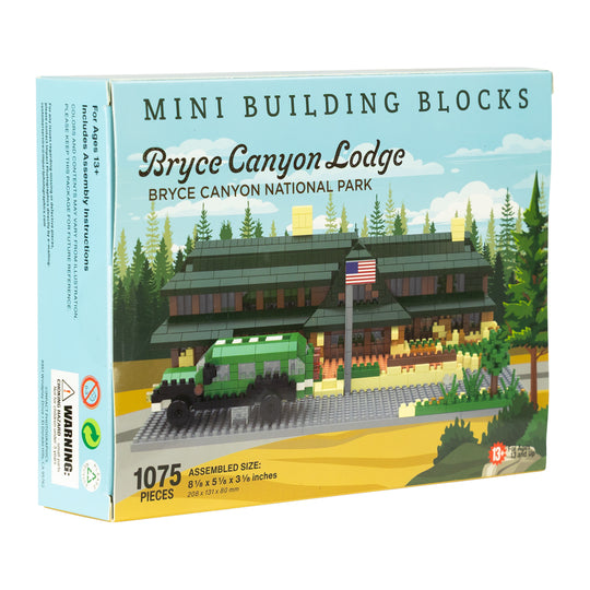 Box of mini building blocks featuring Bryce Canyon Lodge design